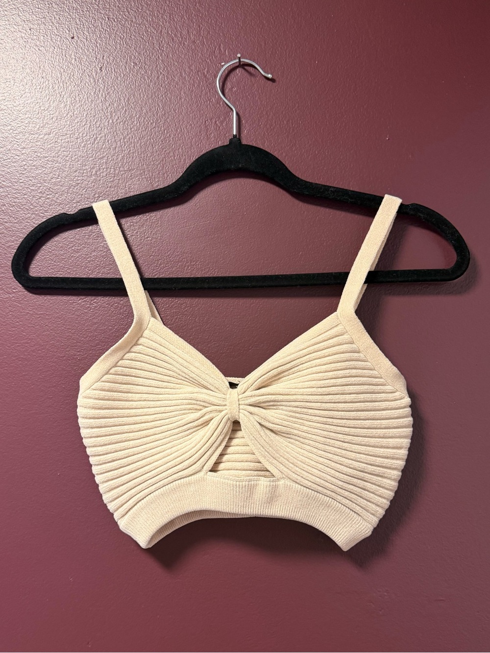 Dynamite Twist-Front Knit Bralette in Cream